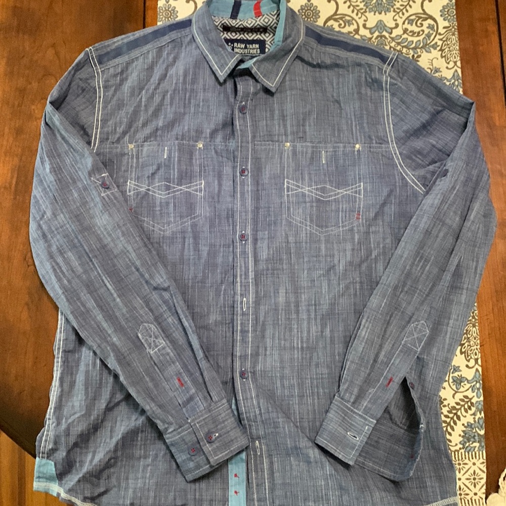 Raw yarn industries lite, long sleeve, denim shirt, size medium